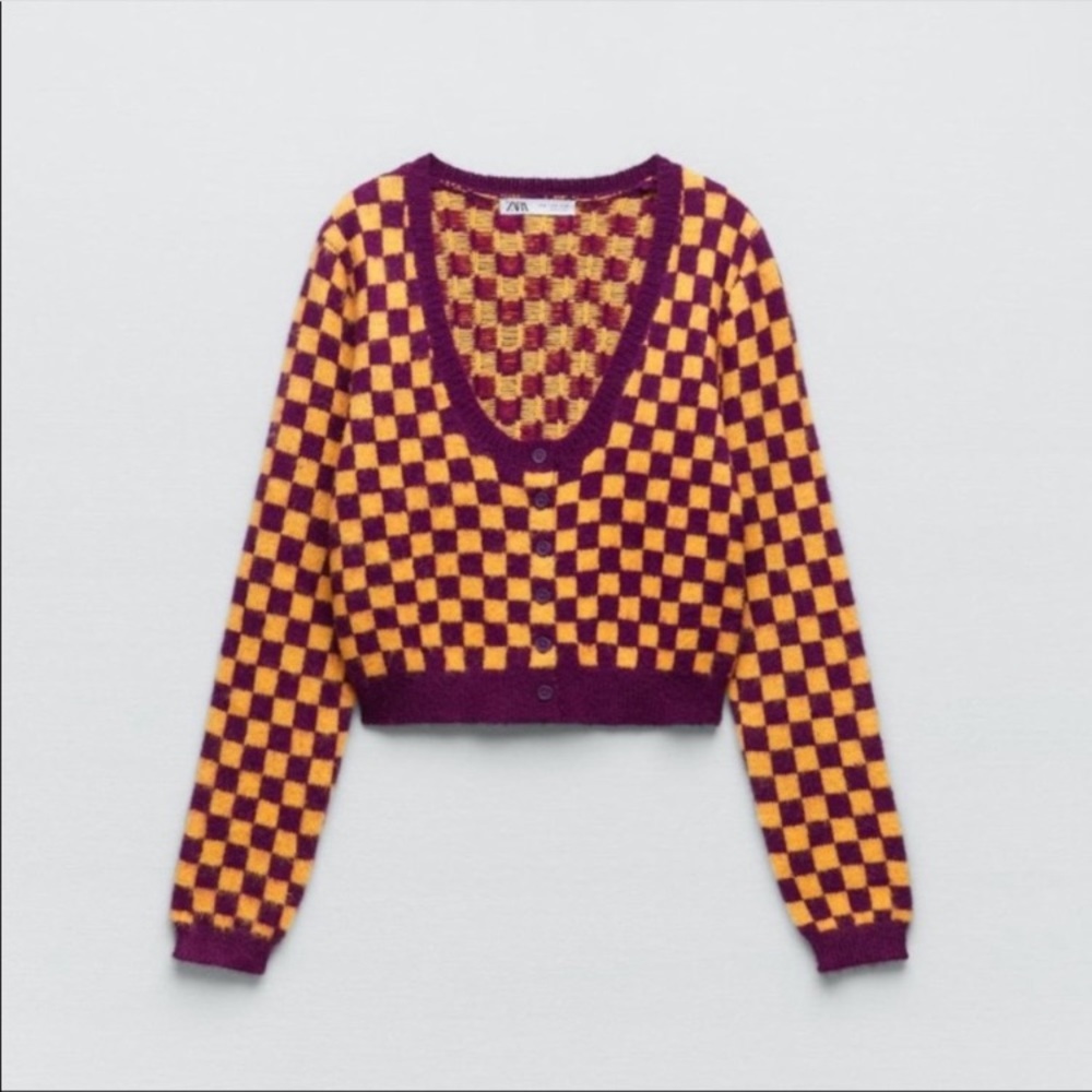 NWT Zara Jewel button plaid knit cardigan jacket, size L. - Picture 2 of 8